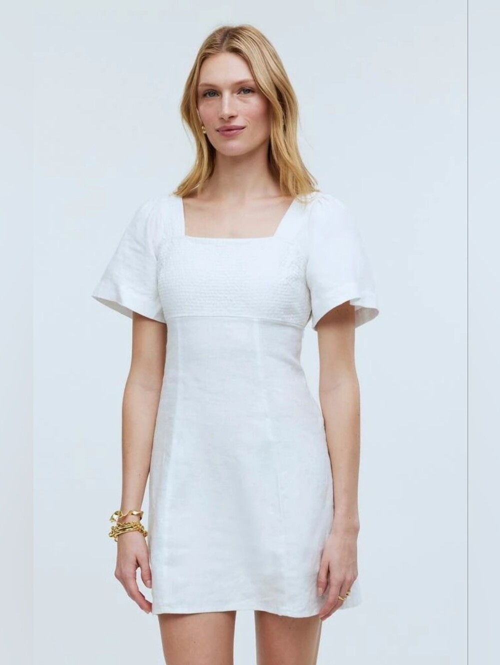 Madewell Square Neck Mini dress Linen White Size 6